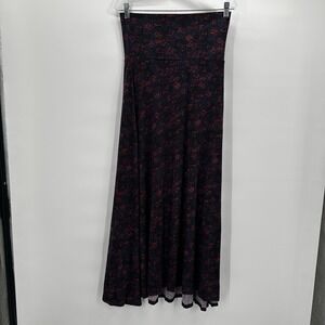 Lularoe Maxi Skirt Womens XS Blue Pink Floral Slinky Stretch Fairy Garden Long